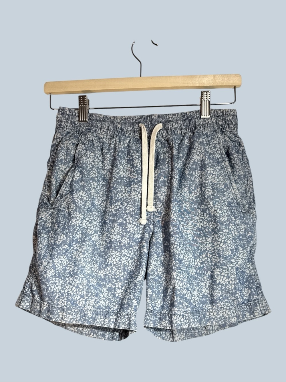 J Crew Denim Blue Flower Pattern Drawstring Swim Shorts Size XS